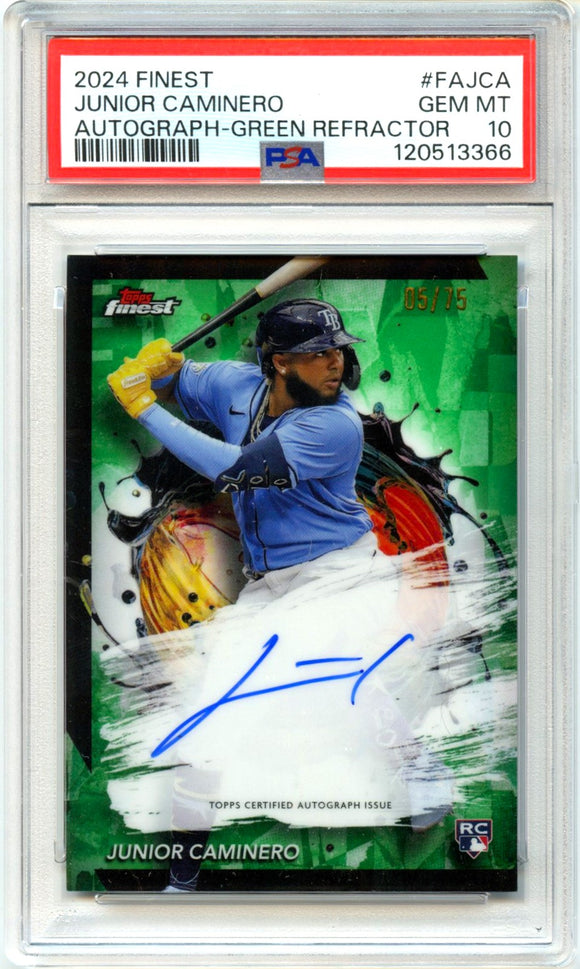 Product Junior Caminero RC 2024 Topps Finest Green Rookie Auto SP 5/75 PSA 10 Link