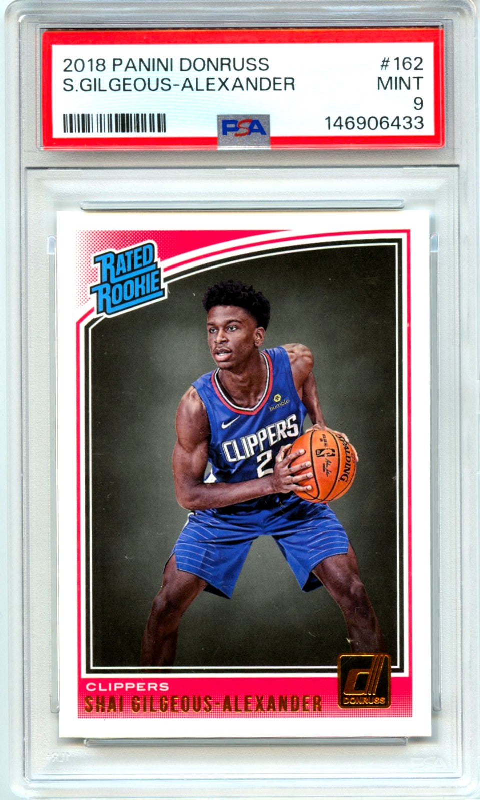 Shai Gilgeous-Alexander RC 2018-19 Donruss Rated Rookie #162 PSA 9