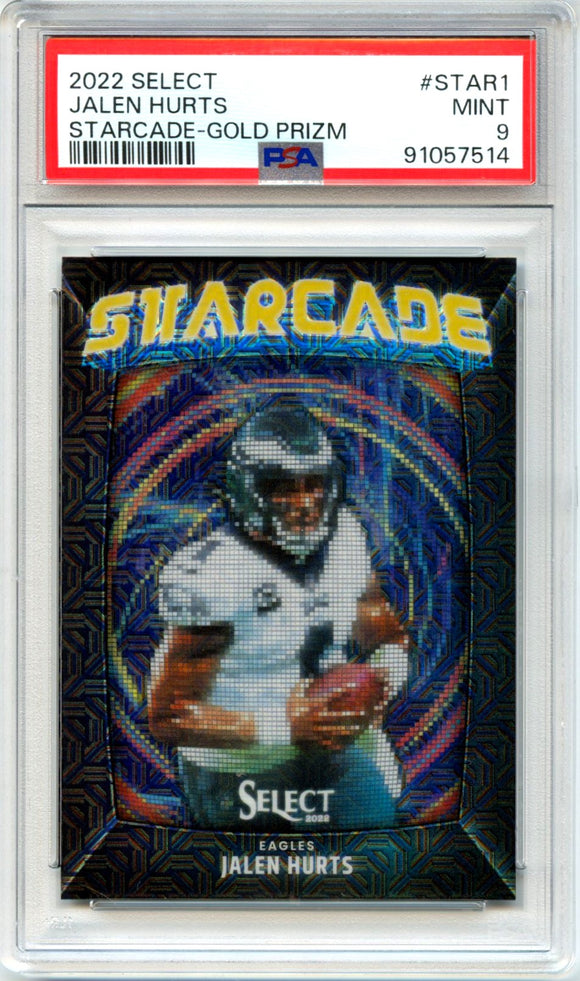 Product Jalen Hurts 2022 Panini Select Gold Starcade SP 4/10 PSA 9 Link