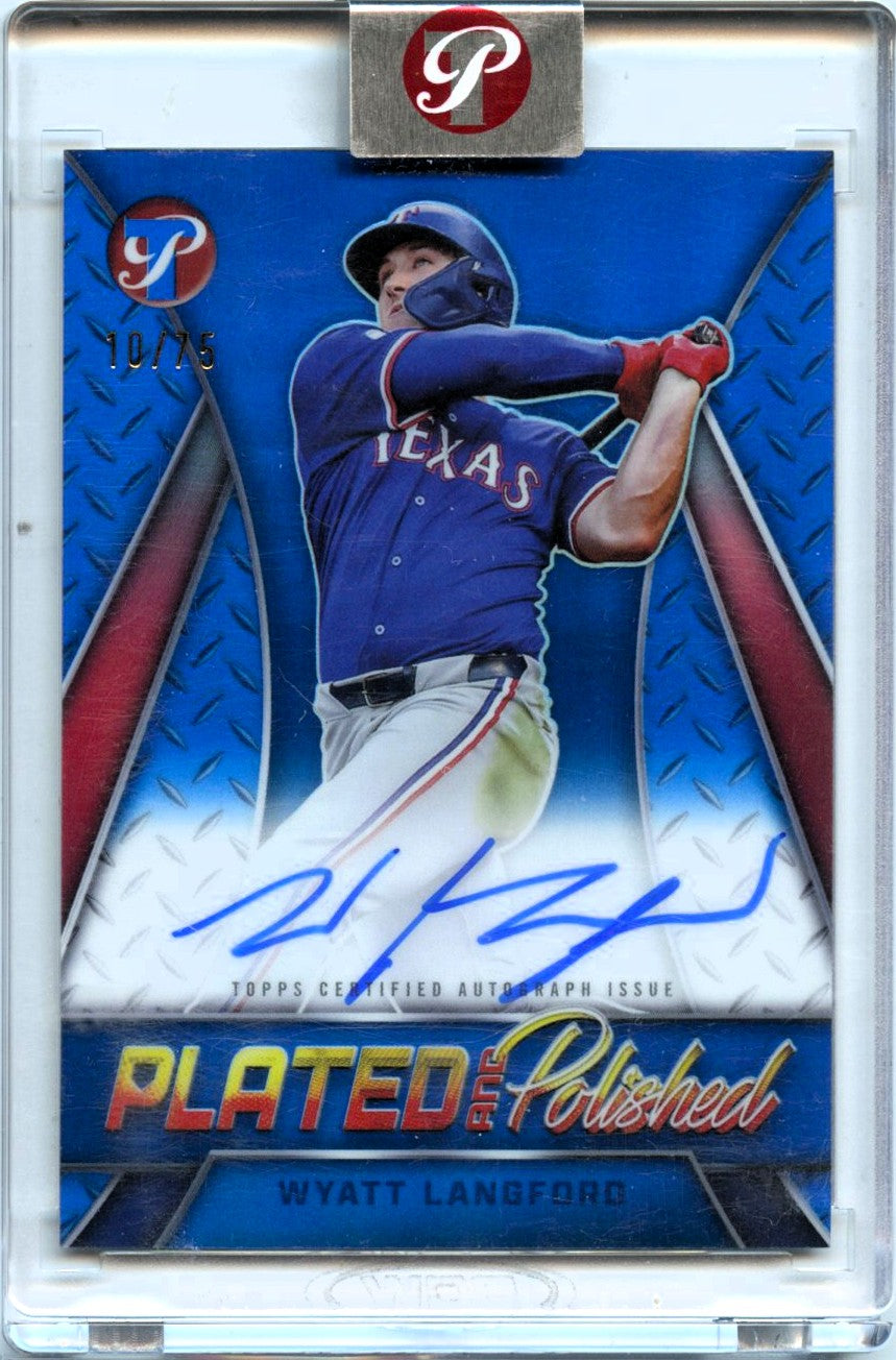 Wyatt Langford 2025 Topps Pristine Blue Plated & Polished Auto SP 10/75