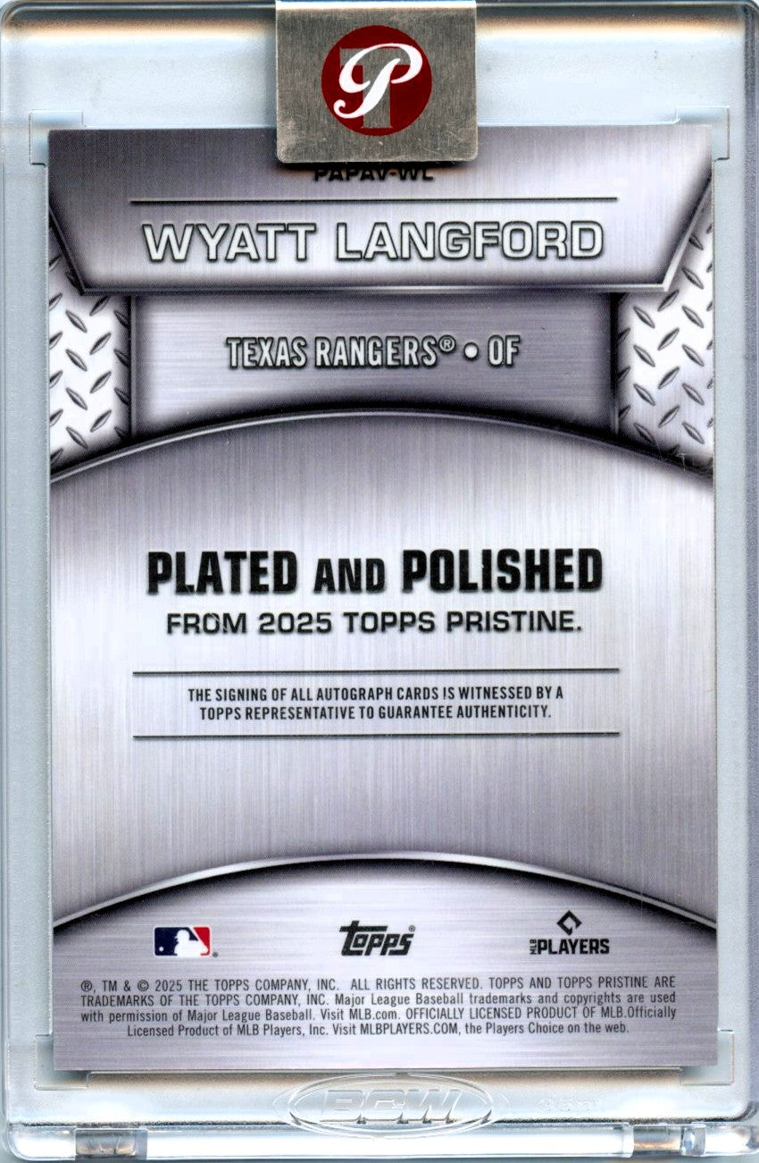 Wyatt Langford 2025 Topps Pristine Blue Plated & Polished Auto SP 10/75-2