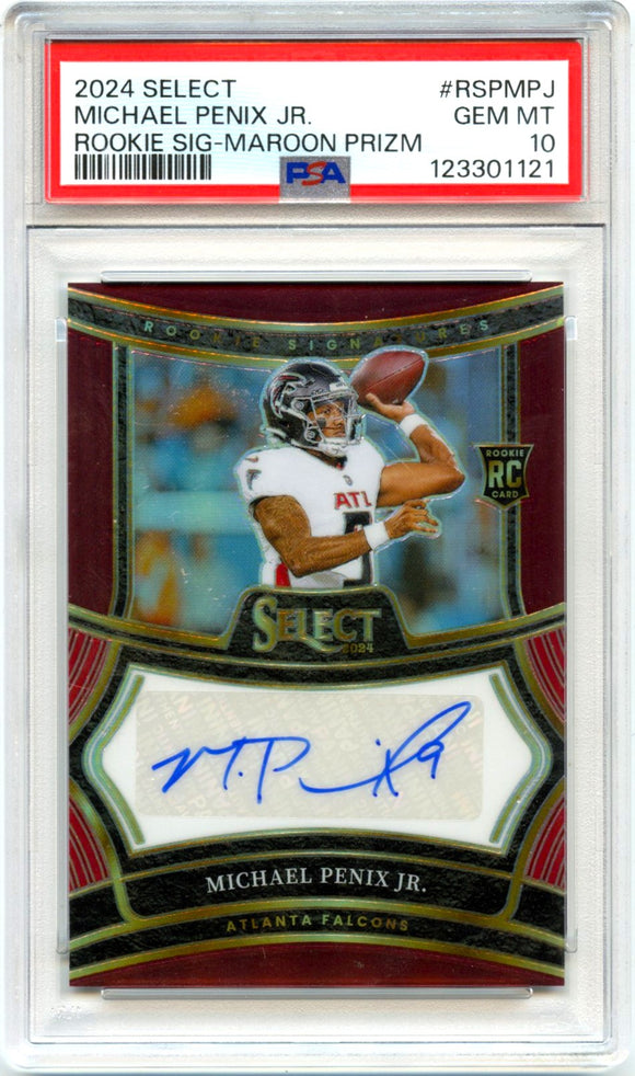 Product Michael Penix Jr RC 2024 Panini Select Maroon Rookie Auto SP 3/75 PSA 10 Link