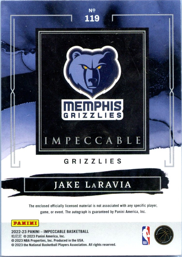 Jake Laravia RC 2022-23 Impeccable Elegance Rookie Patch Auto SP 28/99-2