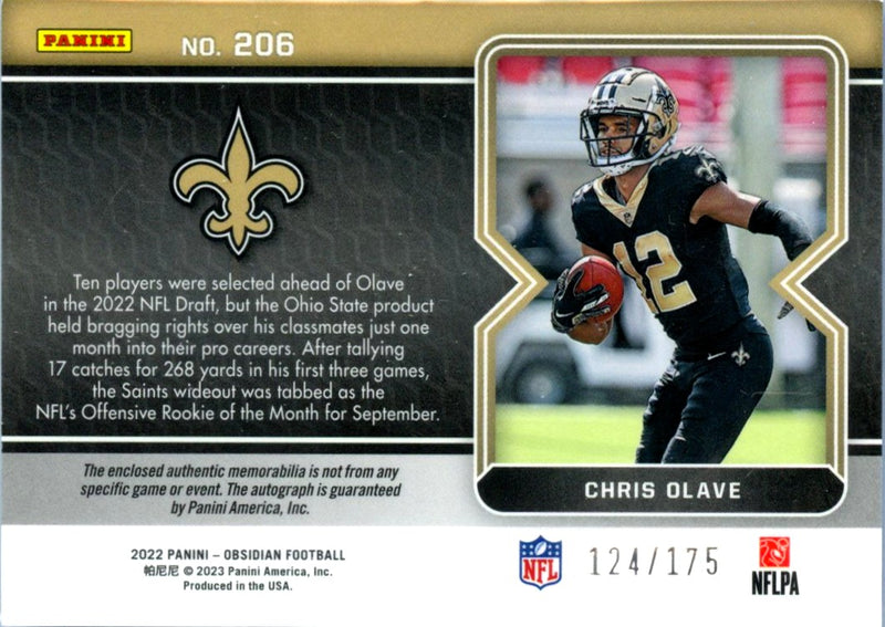 Chris Olave RC 2022 Panini Obsidian Rookie Patch Auto SP 124/175-2