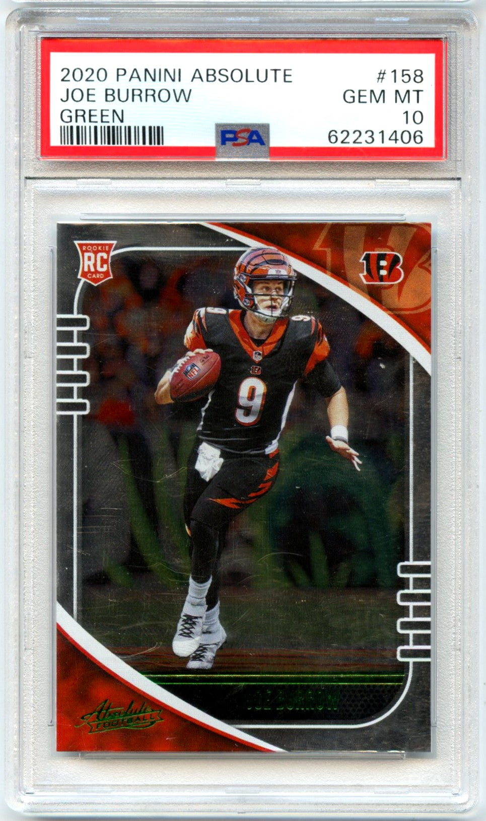 Joe Burrow RC 2020 Panini Absolute Green Rookie #158 PSA 10