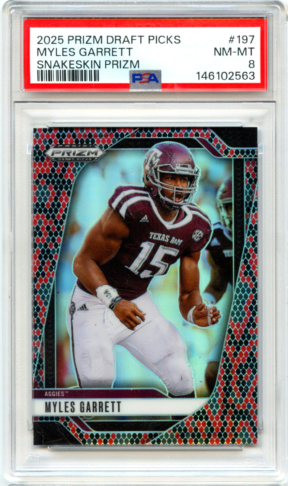 Myles Garrett 2025 Panini Prizm Draft Snakeskin SSP #197 PSA 8