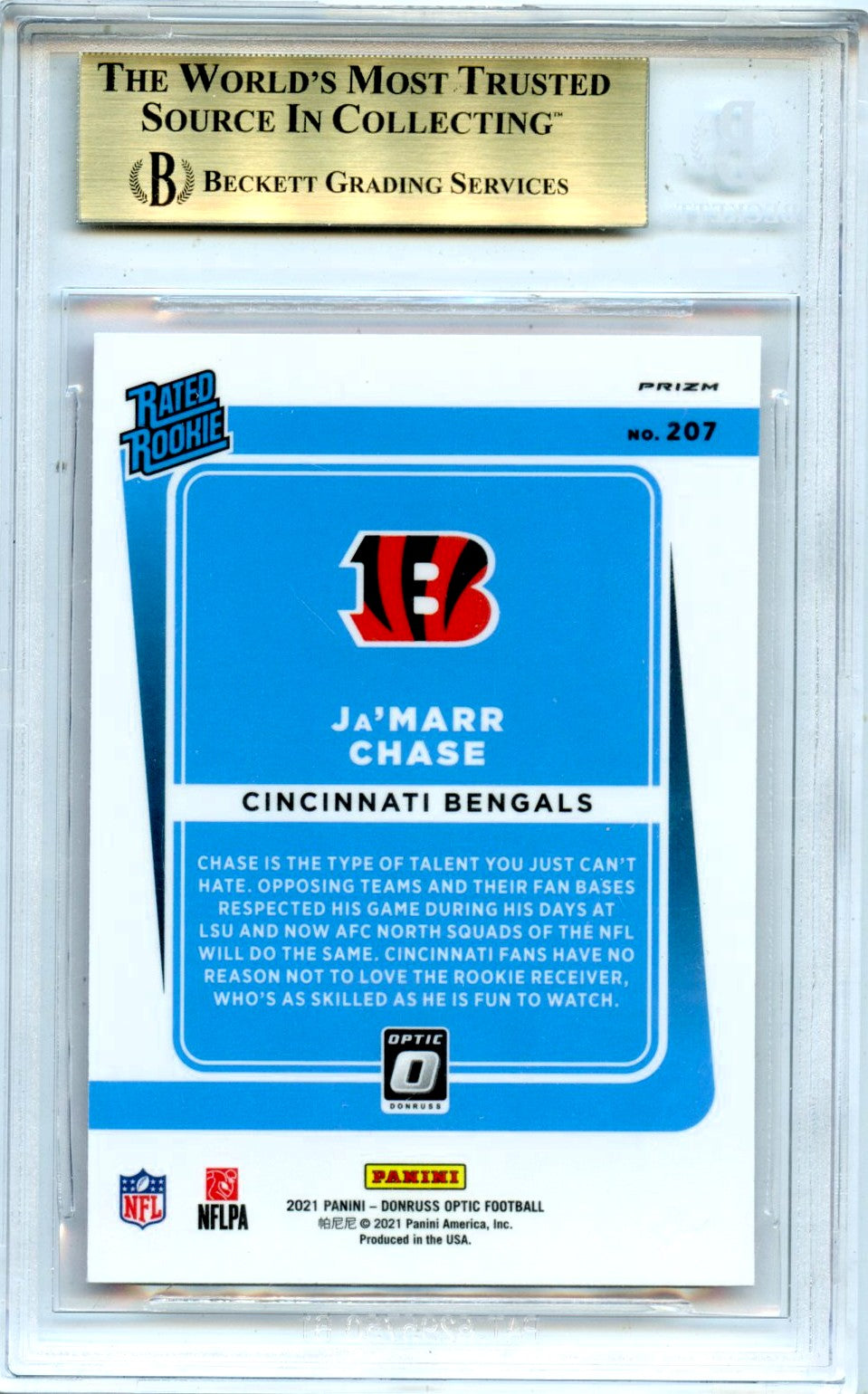 Ja'marr Chase RC 2021 Donruss Optic Pink Rated Rookie #207 BGS 9.5-2