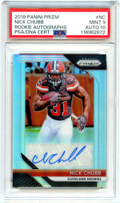 Nick Chubb RC 2018 Panini Prizm Silver Rookie Auto PSA 9-1
