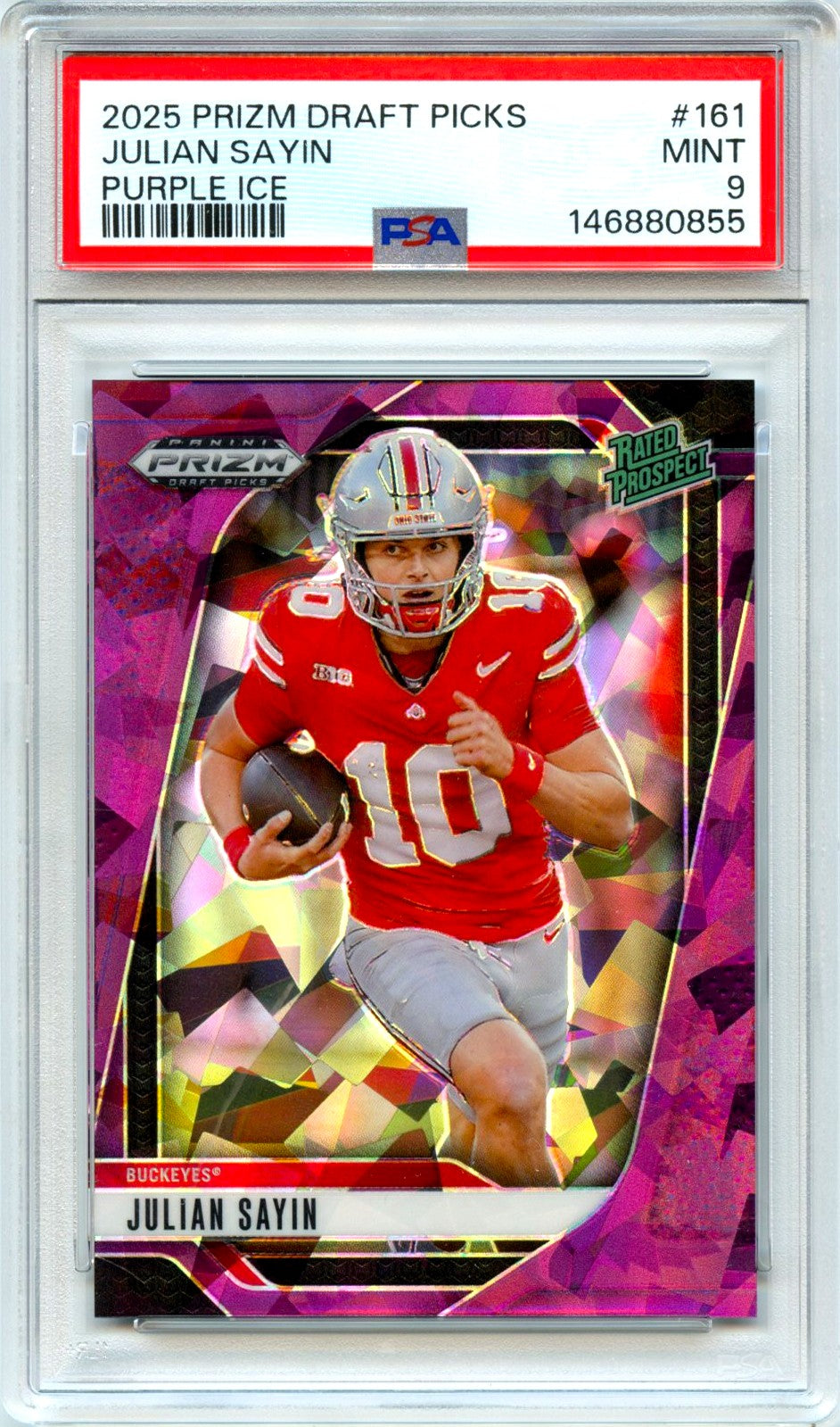 Julian Sayin RC 2025 Panini Prizm Draft Purple Ice Rookie SP 63/199 PSA 9