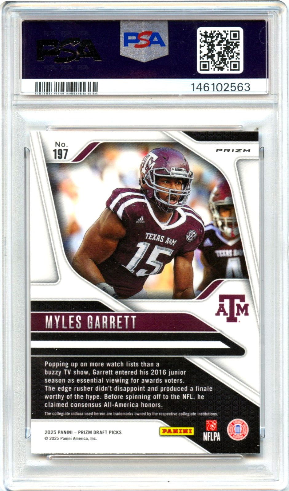 Myles Garrett 2025 Panini Prizm Draft Snakeskin SSP #197 PSA 8