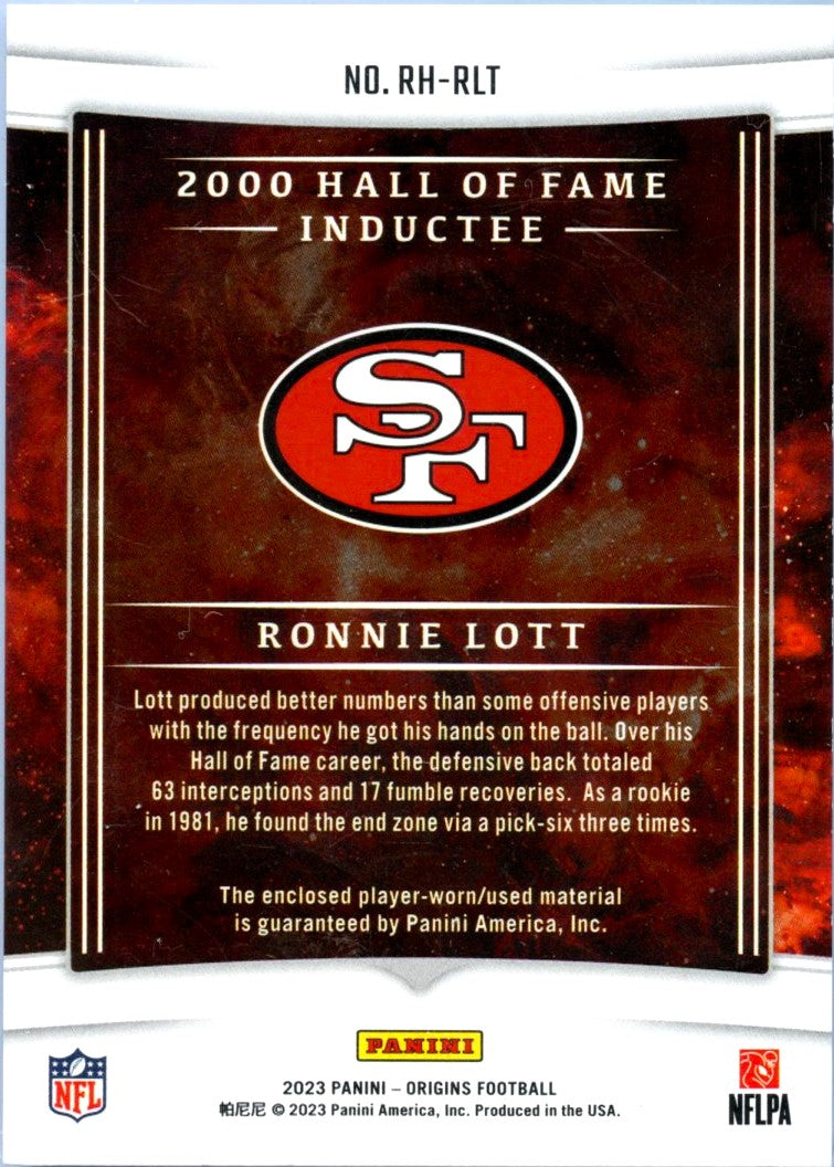 Ronnie Lott 2023 Panini Origins Gold Hall Of Fame Patch SP 1/10-2