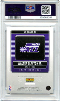 Walter Clayton Jr RC 2025 Panini Instant Draft Night Rookie Auto PSA 10-2