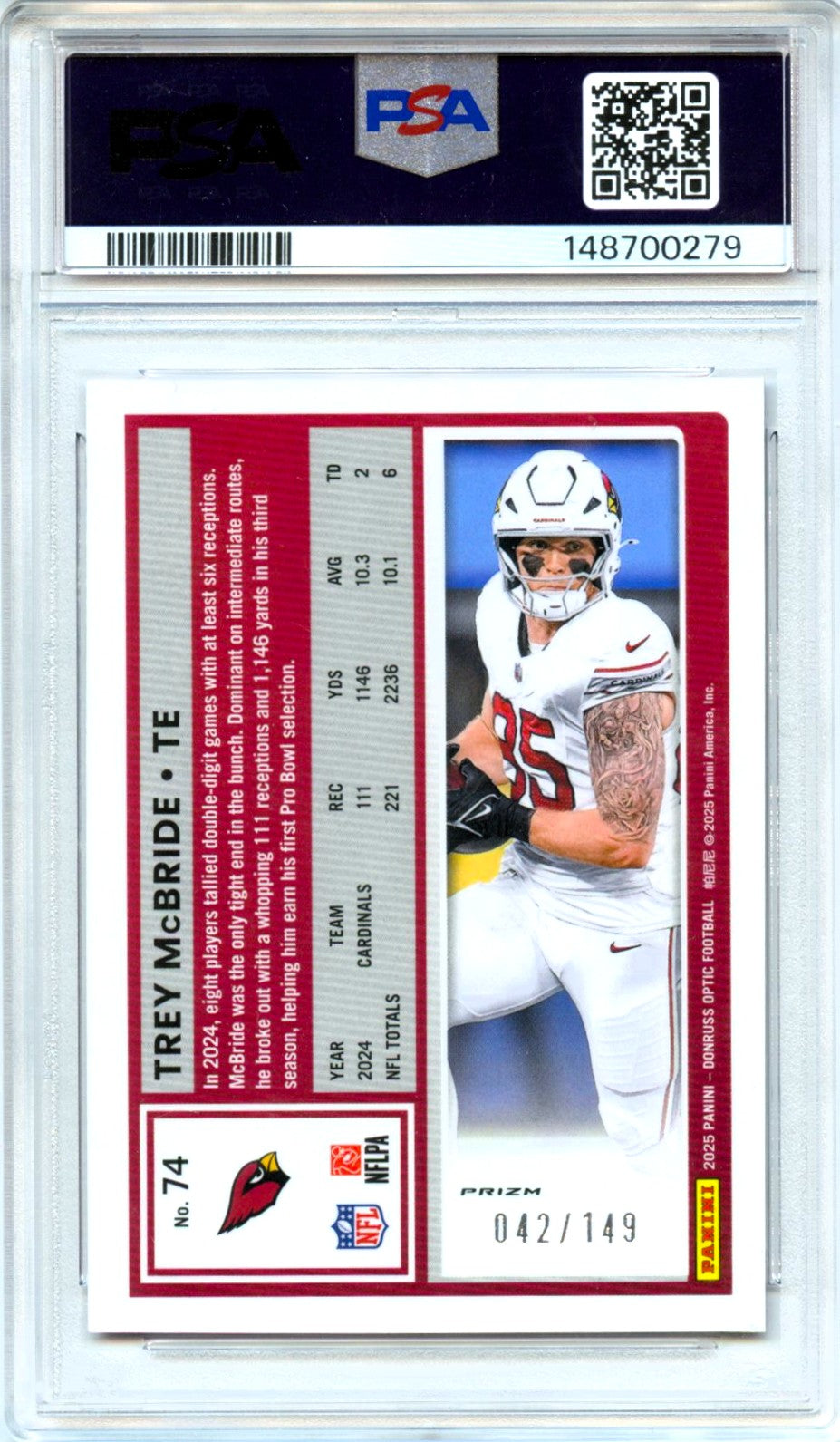 Trey Mcbride 2025 Donruss Optic Red Prizm SP 42/149 PSA 10
