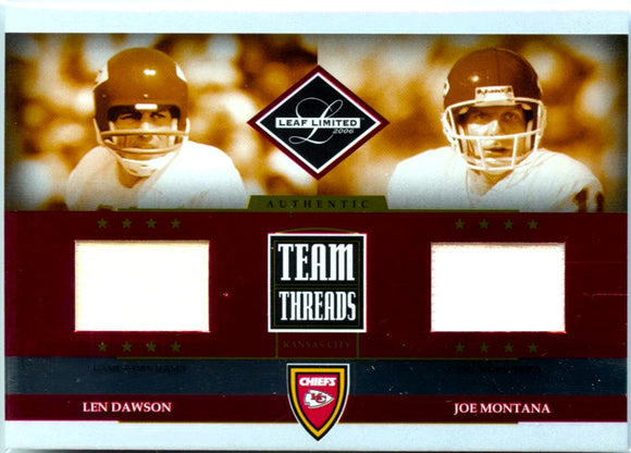 Len Dawson Joe Montana 2006 Limited Team Threads Dual Game Used Patch 22/100