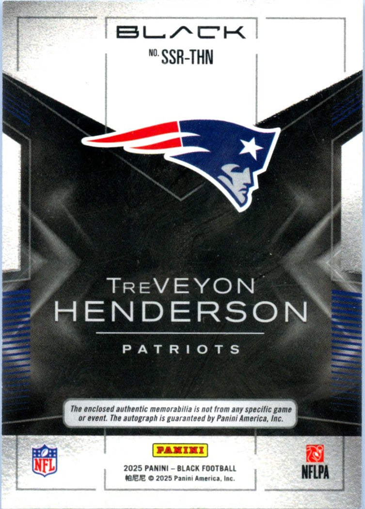 Treveyon Henderson RC 2025 Panini Black Sizeable Rookie Patch Auto SP 2/99-2