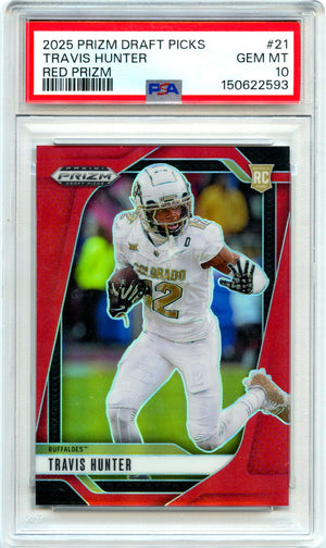 Travis Hunter RC 2025 Panini Prizm Draft Red Rookie SP 351/399 PSA 10