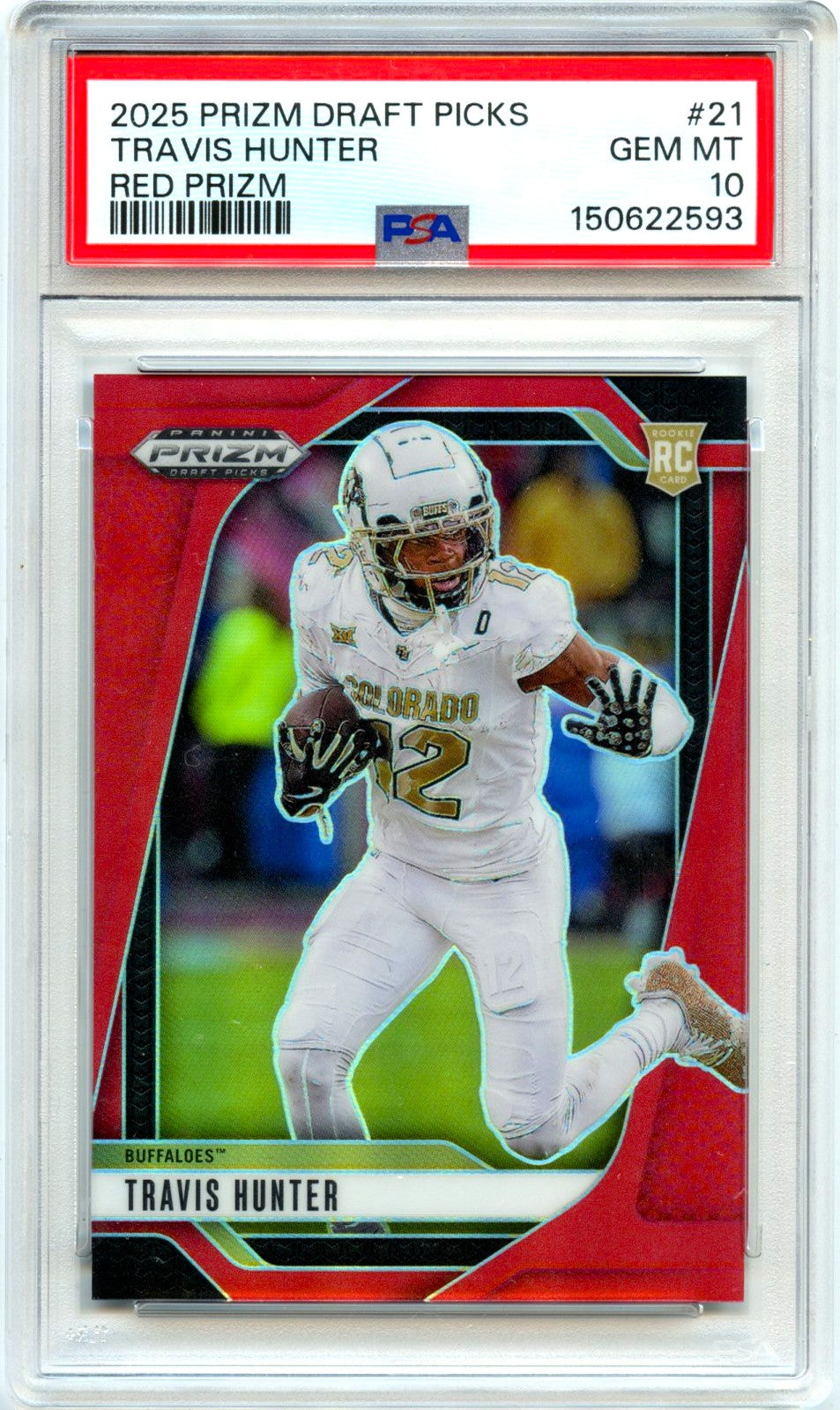 Travis Hunter RC 2025 Panini Prizm Draft Red Rookie SP 351/399 PSA 10