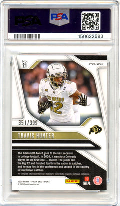 Travis Hunter RC 2025 Panini Prizm Draft Red Rookie SP 351/399 PSA 10-2