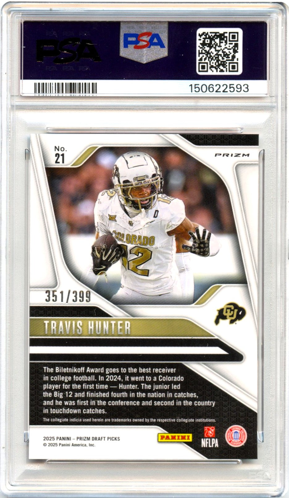 Travis Hunter RC 2025 Panini Prizm Draft Red Rookie SP 351/399 PSA 10