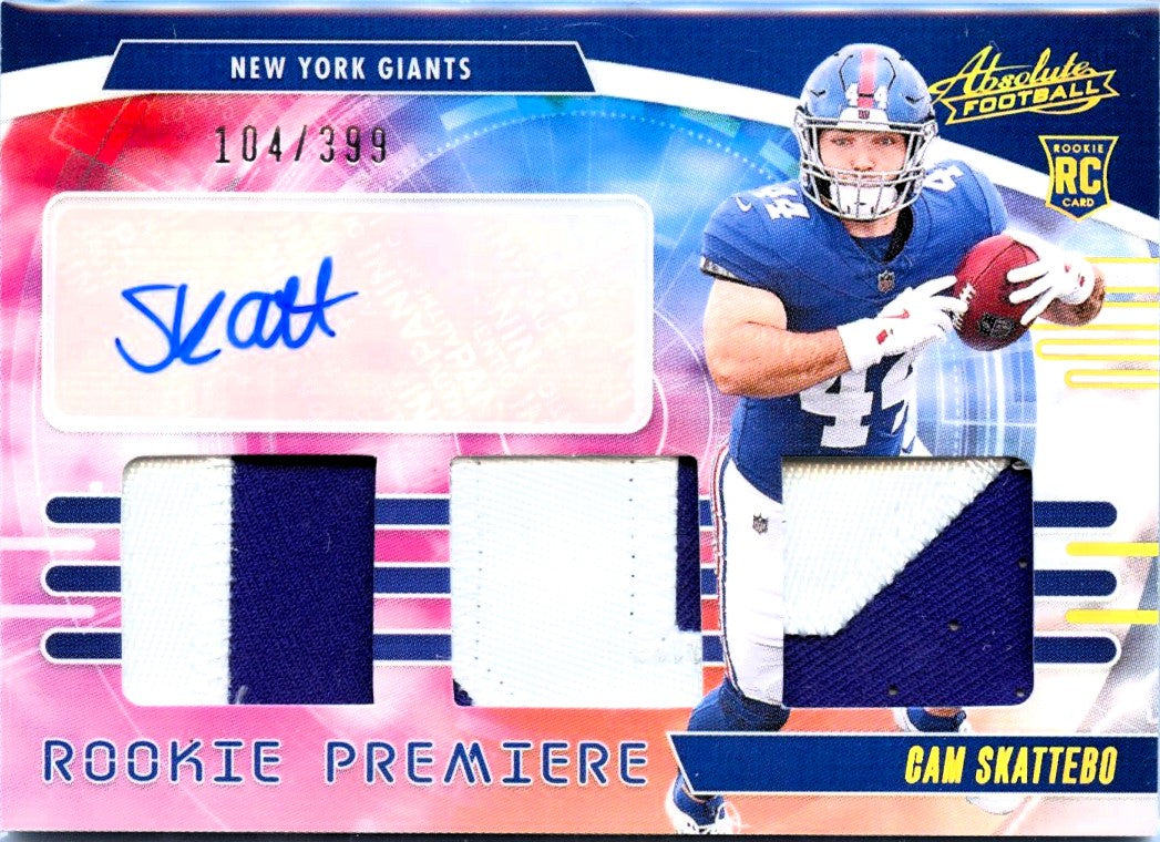 Cam Skattebo RC 2025 Panini Absolute Rookie Premier Triple Patch Auto SP 104/399-1