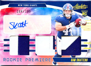 Cam Skattebo RC 2025 Panini Absolute Rookie Premier Triple Patch Auto SP 104/399