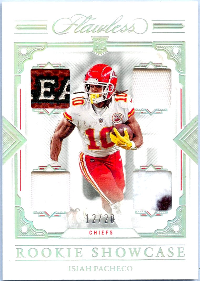 Isiah Pacheco RC 2022 Flawless Holo Silver Quad Rookie Showcase Patch SP 12/20