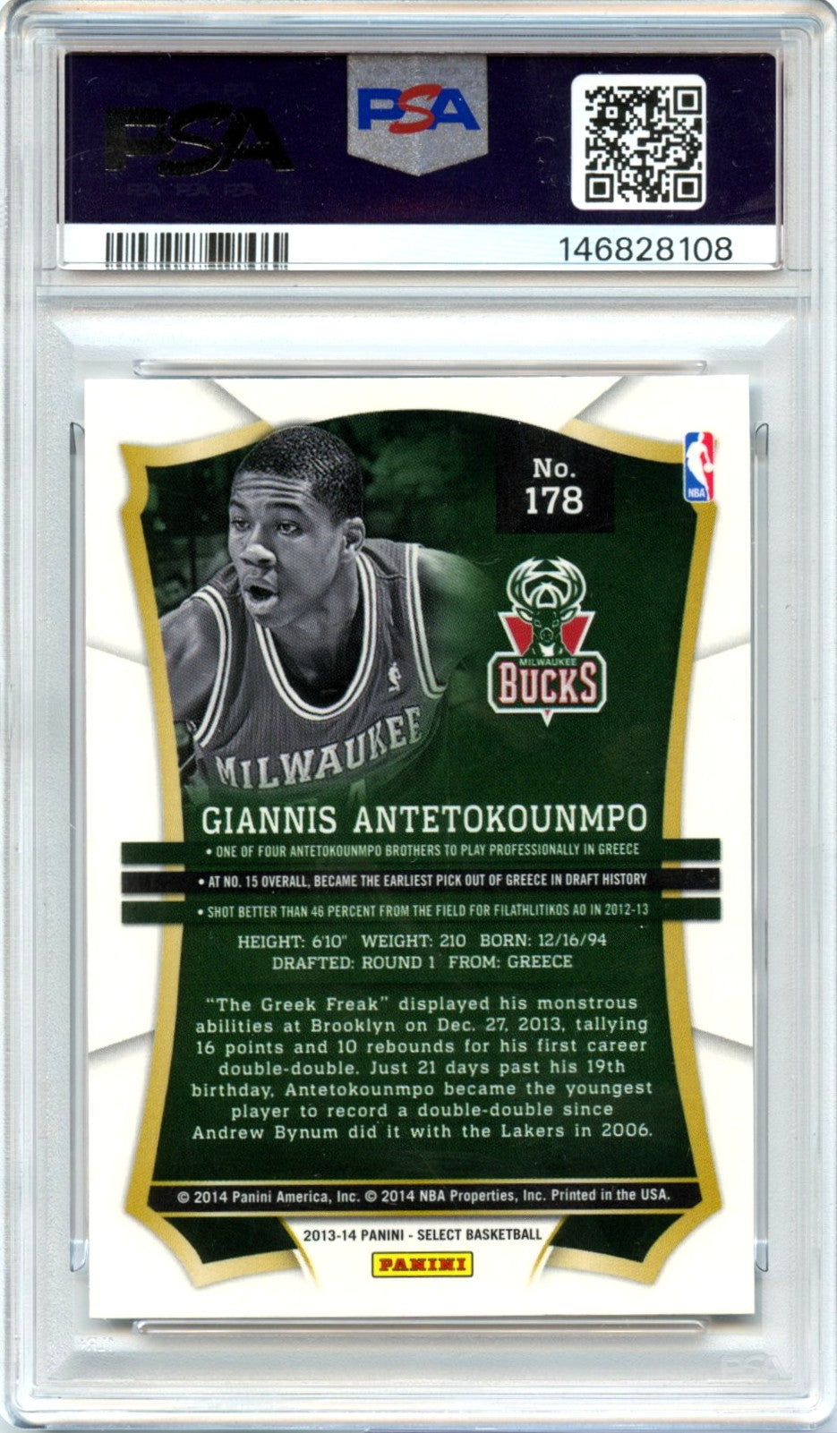 Giannis Antetokounmpo RC 2013-14 Panini Select Rookie #178 PSA 8-2