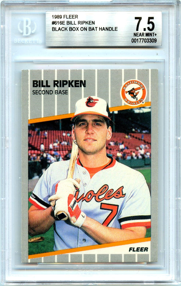 Product Bill Ripken RC 1989 Fleer Black Box On Bat Handle Rookie #616 BGS 7.5 Link