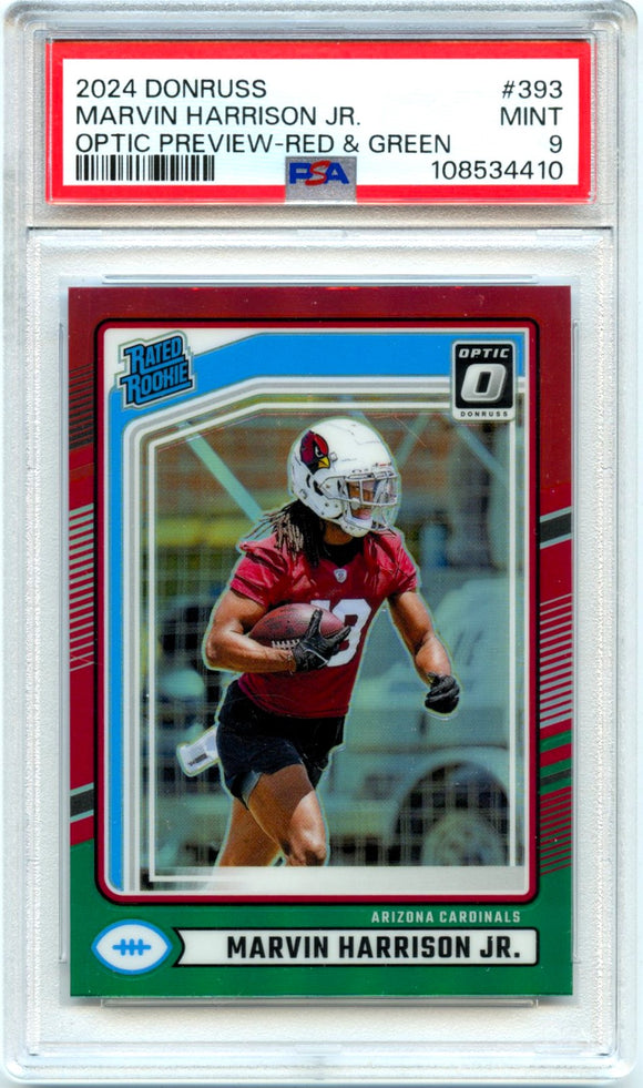 Product Marvin Harrison Jr RC 2024 Donruss Optic Preview Red Green Rated Rookie #393 PSA 9 Link