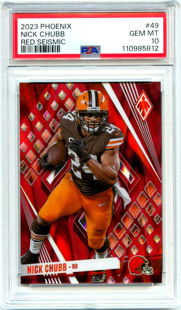 Product Nick Chubb 2023 Panini Phoenix Red Seismic SP 84/199 PSA 10 Link