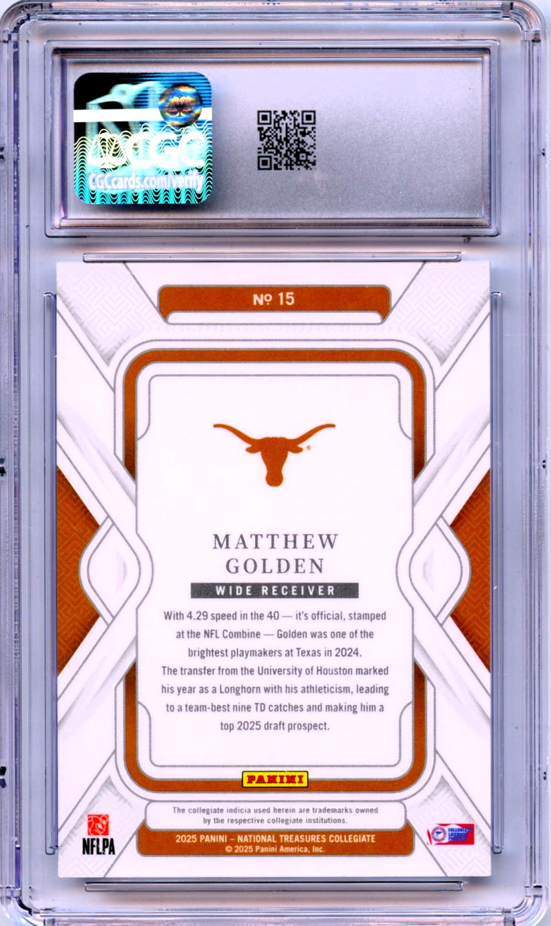 Matthew Golden RC 2025 National Treasures Collegiate Green Rookie SP 5/5 CGC 10-2