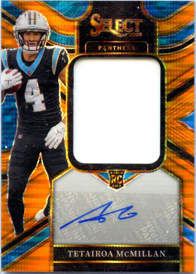 Tetairoa Mcmillan RC 2025 Panini Select Orange Pulsar Rookie Patch Auto SP 19/45-1