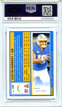 Justin Herbert 2025 Donruss Optic Blue Prizm SP 237/249 PSA 10-2