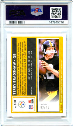 Terry Bradshaw 2025 Donruss Optic Purple Stars Prizm SP 2/15 PSA 10-2