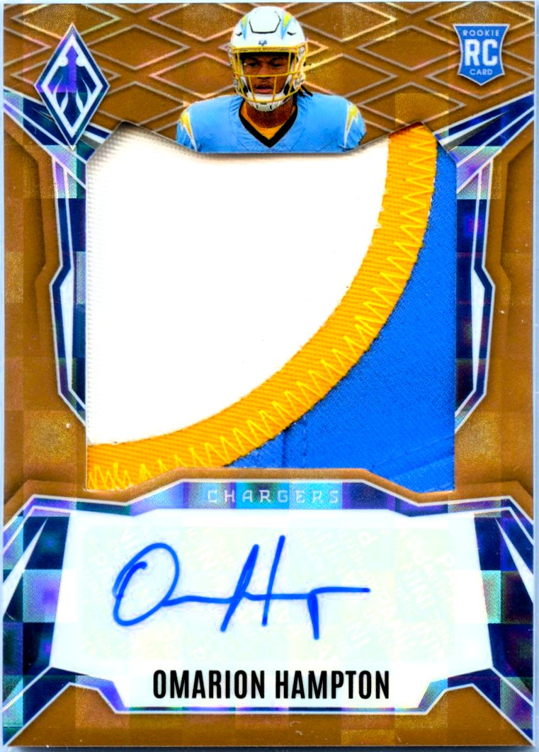 Omarion Hampton RC 2025 Panini Phoenix Bronze Pandora Rookie Patch Auto SP 188/199