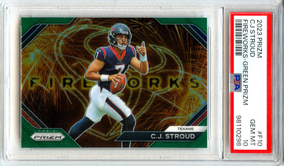 Product Cj Stroud RC 2023 Panini Prizm Green Fireworks Rookie PSA 10 Link