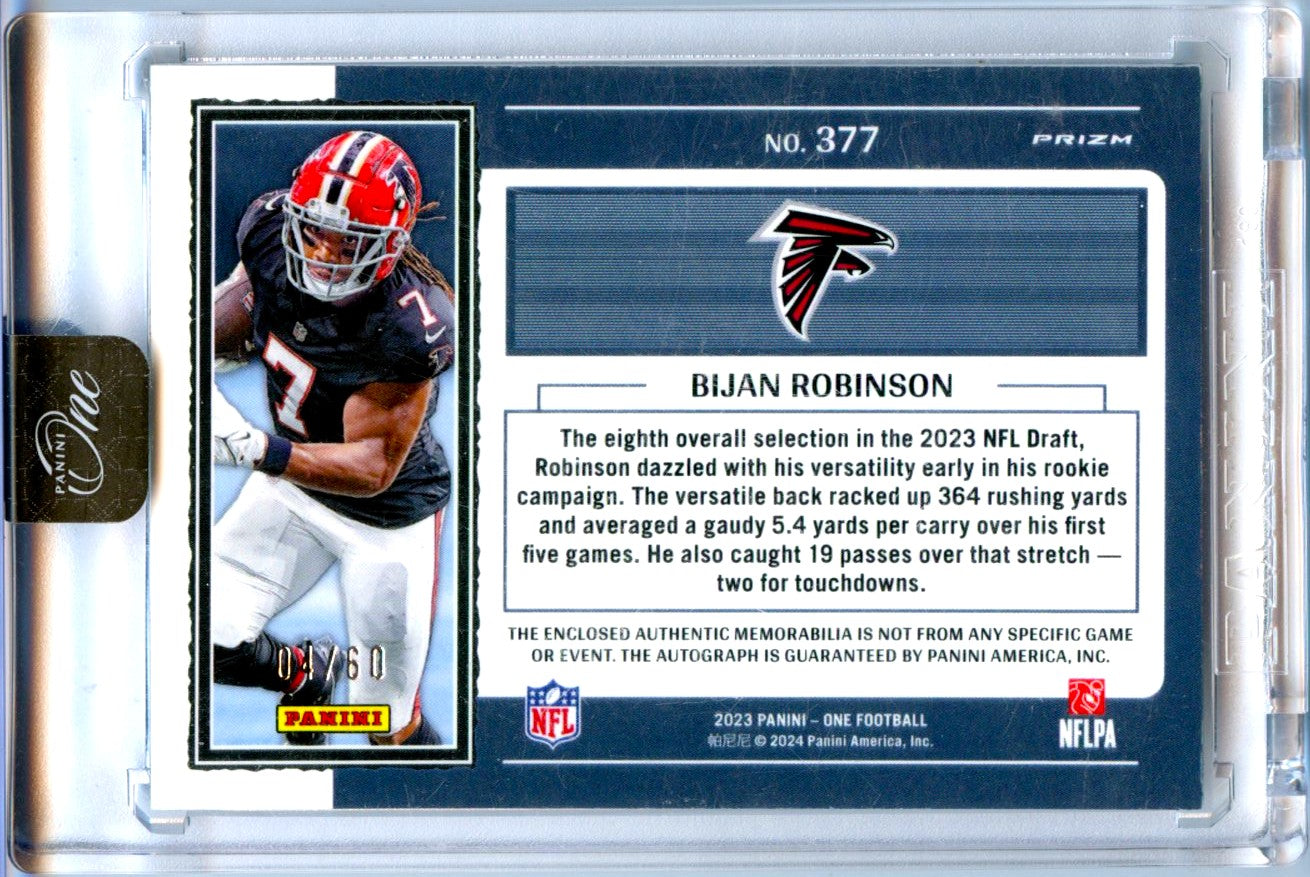 Bijan Robinson RC 2023 Panini One Fractal Rookie Patch Auto SP 4/60-2