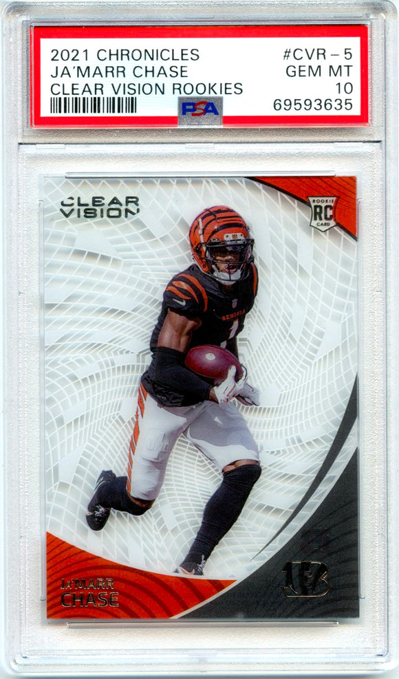Product Ja'marr Chase RC 2021 Panini Chronicles Clear Vision Rookie PSA 10 Link