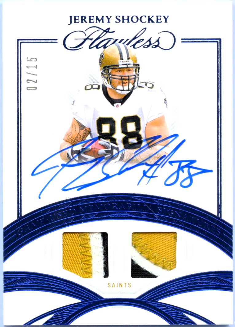 Jeremy Shockey 2025 Flawless Blue Dual Game Used Patch Auto SP 2/15