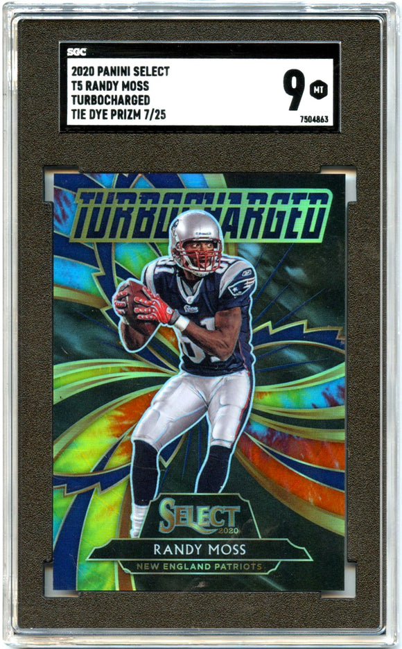 Product Randy Moss 2020 Panini Select Tie Dye Prizm Turbocharged SP 7/25 SGC 9 Link