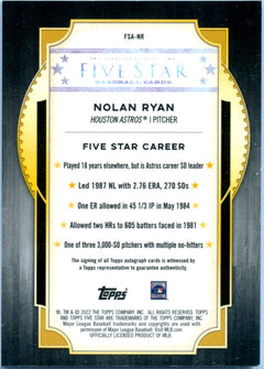 Nolan Ryan 2022 Topps Five Star Purple Auto SP 41/50-2