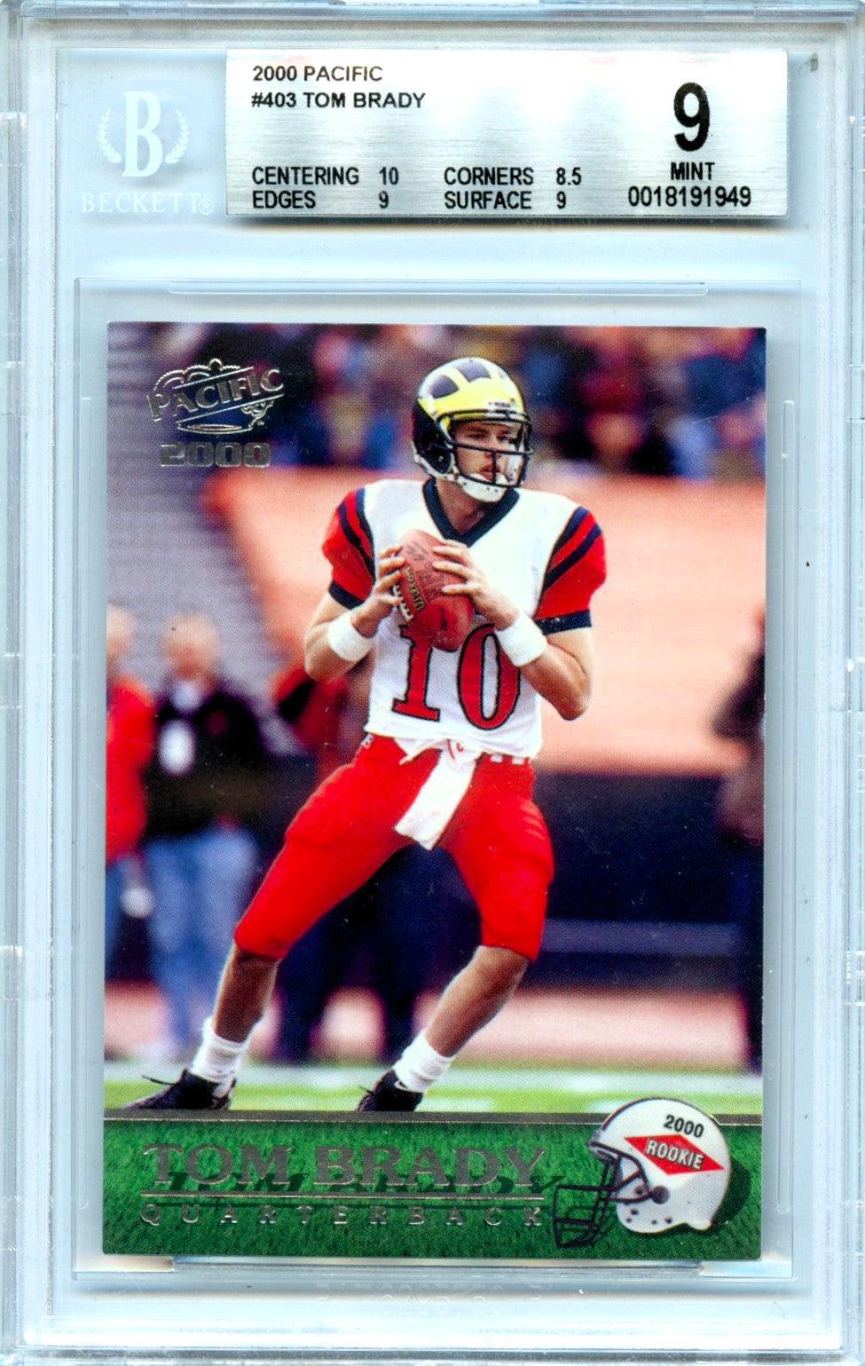 Tom Brady RC 2000 Pacific Rookie #403 BGS 9-1