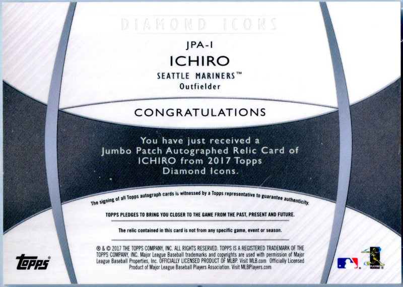 Ichiro 2017 Topps Diamond Icons Game Used Patch Auto SP 6/25-2