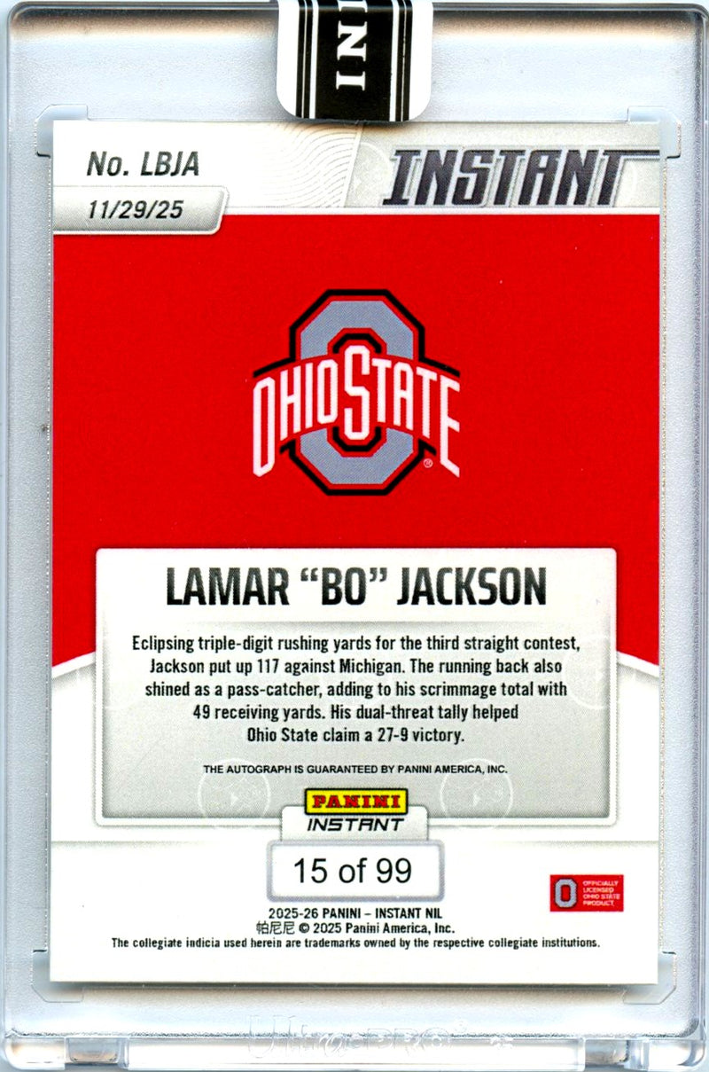 Lamar Bo Jackson RC 2025 Panini Instant NIL Rookie Auto SP 15/99-2