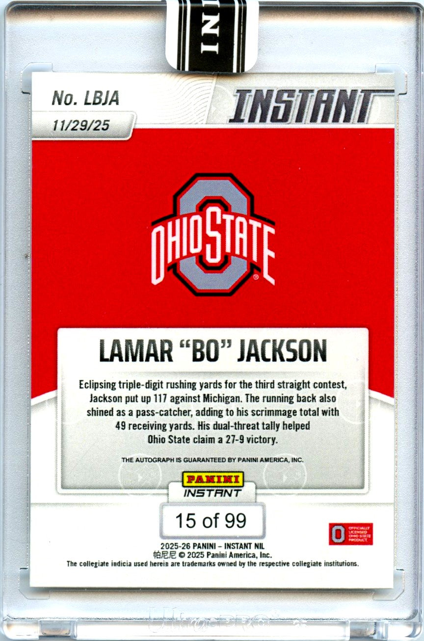 Lamar Bo Jackson RC 2025 Panini Instant NIL Rookie Auto SP 15/99