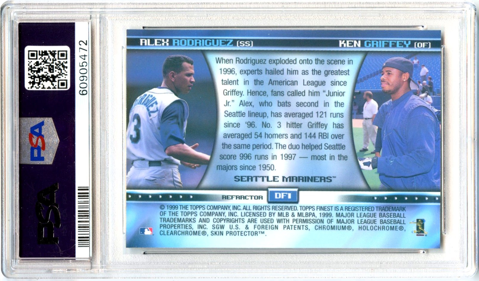 Ken Griffey Jr Alex Rodriguez 1999 Topps Finest Refractor Double Feature PSA 9