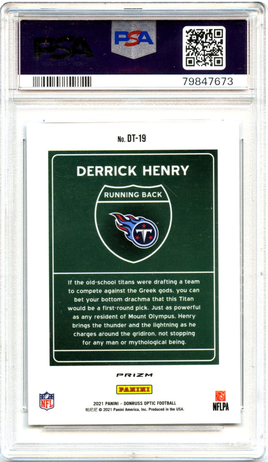 Derrick Henry 2021 Donruss Optic Downtown! SSP PSA 10-2