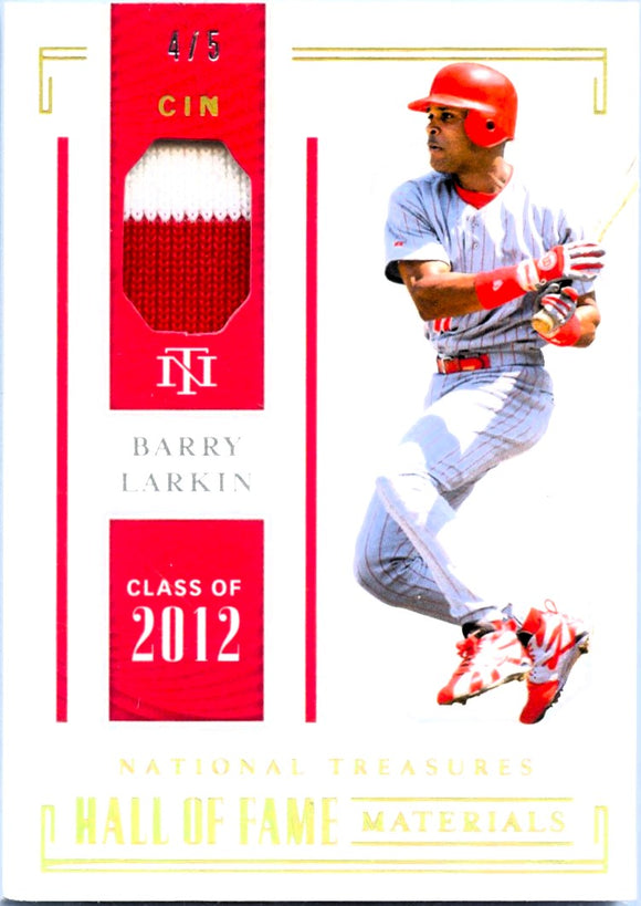 Product Barry Larkin 2019 National Treasures Gold Hall Of Fame Materials Game Used Patch SP 4/5 Link