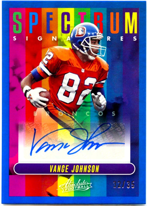 Vance Johnson 2023 Panini Absolute Blue Spectrum Auto SP 32/35