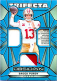 Brock Purdy 2024 Panini Obsidian Blue Flood Trifecta Triple Patch SP 15/25